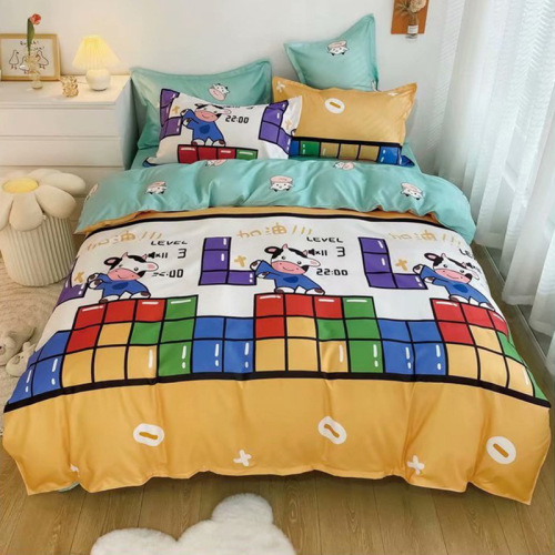 Korean Four-Piece Bed Set New Internet Hot New Summer Spring and Autumn Bed Skirt Cartoon Quilt Wholesale 