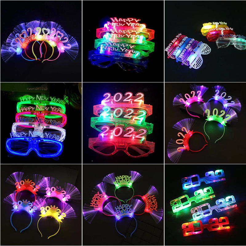 2022跨年发光头箍 LED塑料创意酒吧派对新年晚会发光眼镜跨境外贸