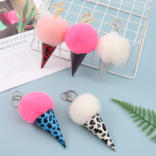 korean ice cream plush keychain couple accessories fur ball bag pendant car ornaments wholesale cross-border