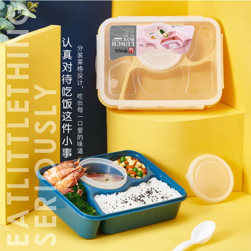 special lunch box for microwave heating japanese lunch box three-grid separated student adult rectangular single plastic lunch box