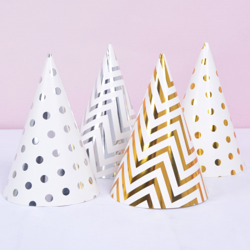 Gilding Wave Dot Party Hat Birthday Banquet Party Decoration Children Adult Daily Necessities Hat 10 Pack