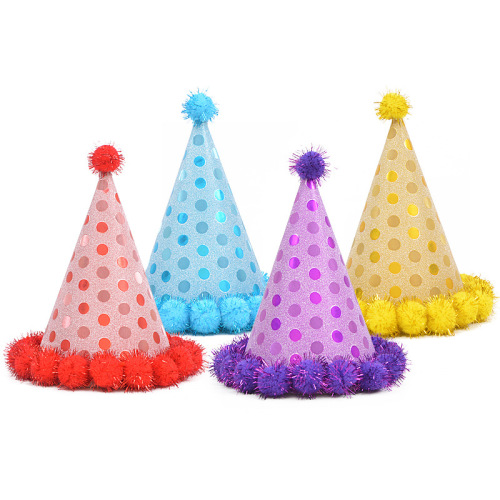 new birthday hat children adult party decorative hat glitter paper plush ball hat birthday party supplies hat