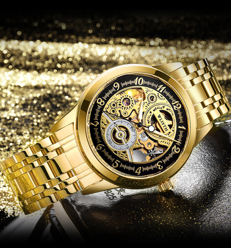 沃力仕新款全自动机械表金色男士手表新款手表批发全自动机械手表详情16