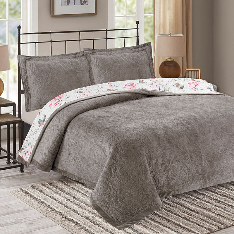 外贸床盖单件一面绒一面棉布法莱绒短毛绒夹棉加厚床单床垫