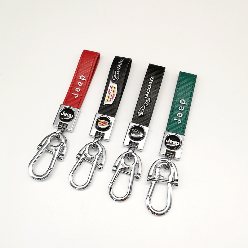 新款碳纤维汽车钥匙扣现货丝印可定制金属皮条车用钥匙扣厂家批发