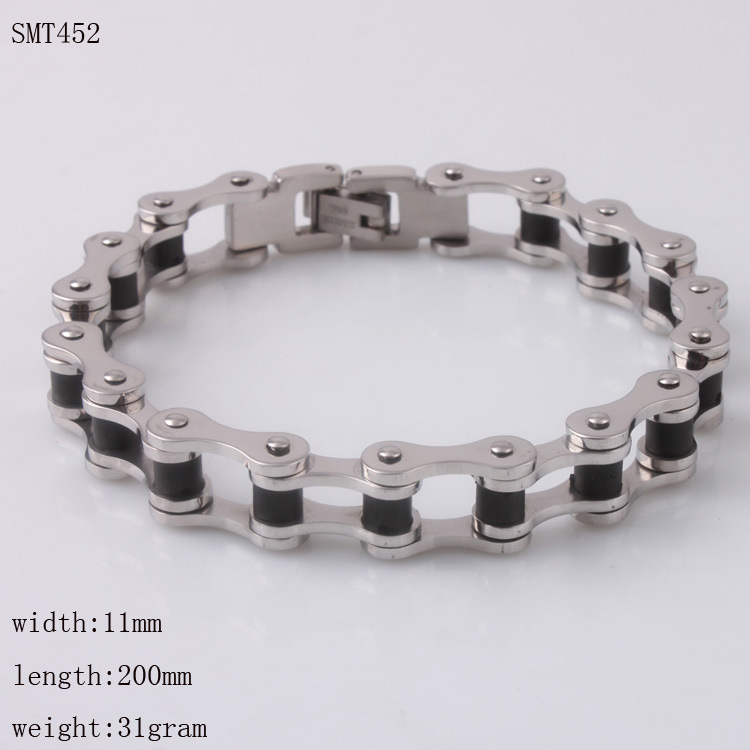 不锈钢硅胶手链 钛钢单车链 朋克风男士手链 不锈钢饰品批发