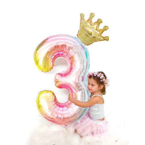 40-Inch Crown Number Set Gradient Aluminum Foil Balloon Baby Full-Year Birthday Party Decoration Balloon Package