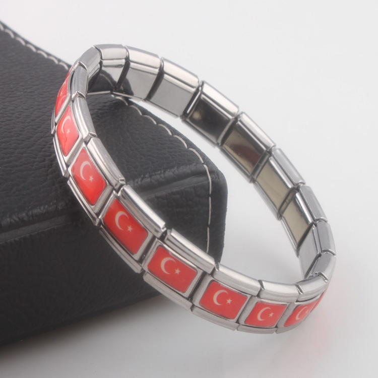 批发 不锈钢时尚手链 土耳其国旗弹力手镯 热销SMT475