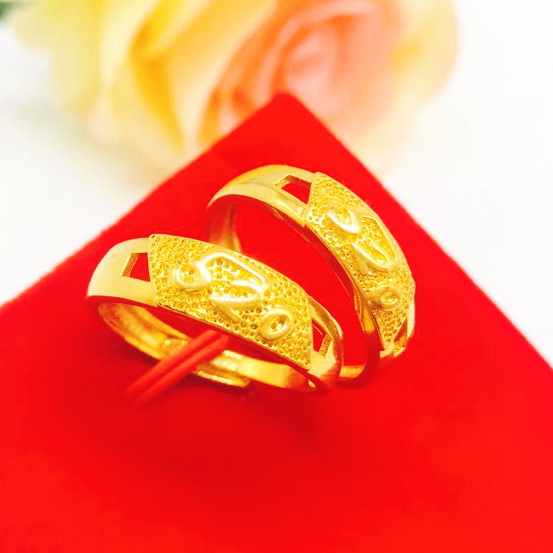 越南沙金情侣款开口520对戒 简约铜镀金手饰直播同款戒指厂家批发