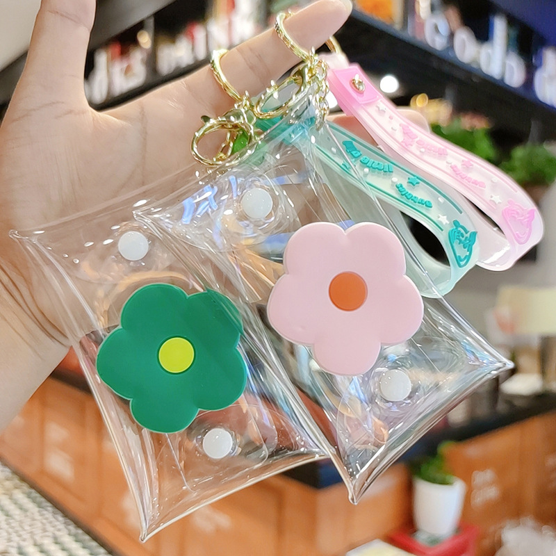 花朵遛娃包PVC盲盒卡通公仔袋零钱透明钥匙包耳机小饰品收纳包扣