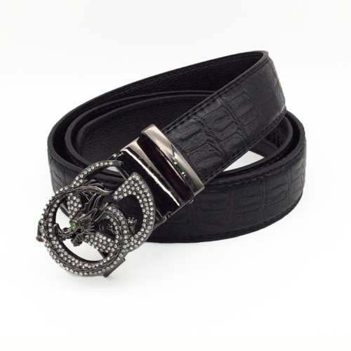 new belt men‘s double g pants belt simple fashion business alloy automatic buckle belt crocodile pattern men‘s belt