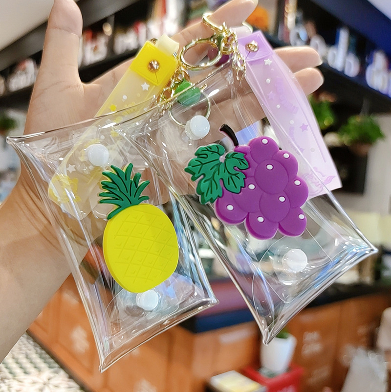 水果遛娃包PVC盲盒卡通公仔袋零钱透明钥匙包耳机小饰品收纳包扣