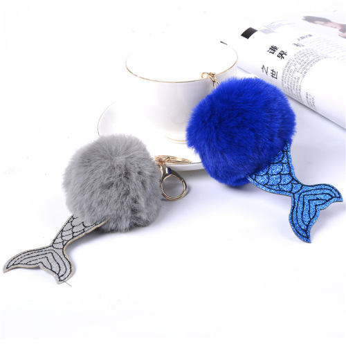 factory direct custom mermaid fur ball pendant imitation rabbit fur keychain pendant cute soft bag pendant