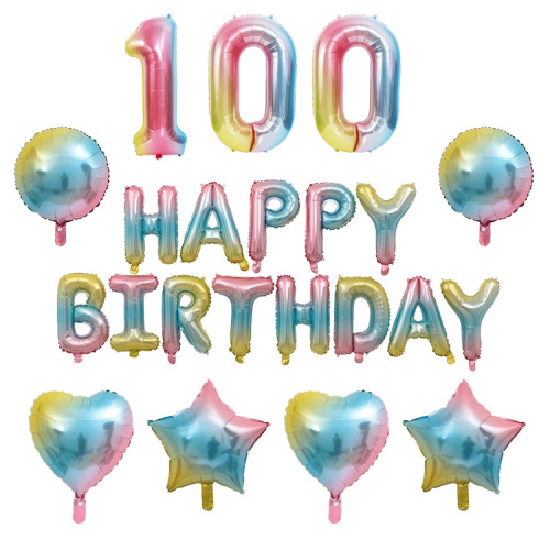 american version 32-inch gradient color digital balloon happy birthday rainbow happy birthday letter balloon set