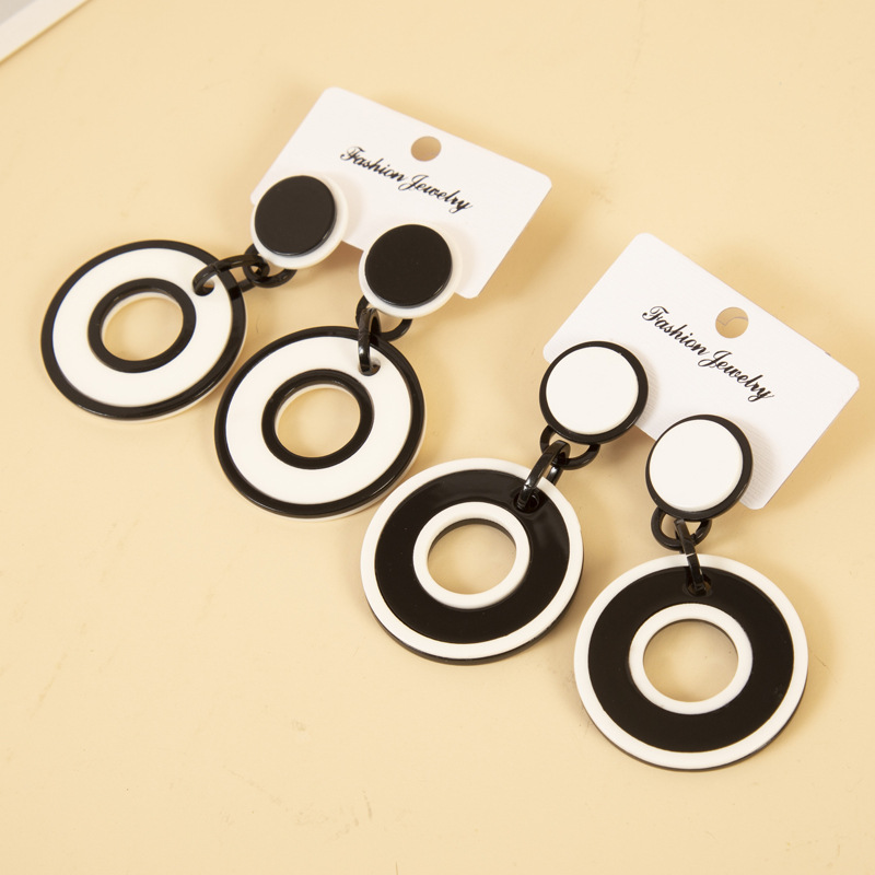 大几何型复古耳环亚克力耳环黑白配色ins风欧美耳环耳饰品耳坠