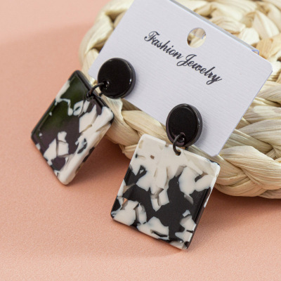 Acrylic Marbling Rectangular Earrings Temperamental Cold Style Cows Pattern Ear Rings European and American Vintage Earrings