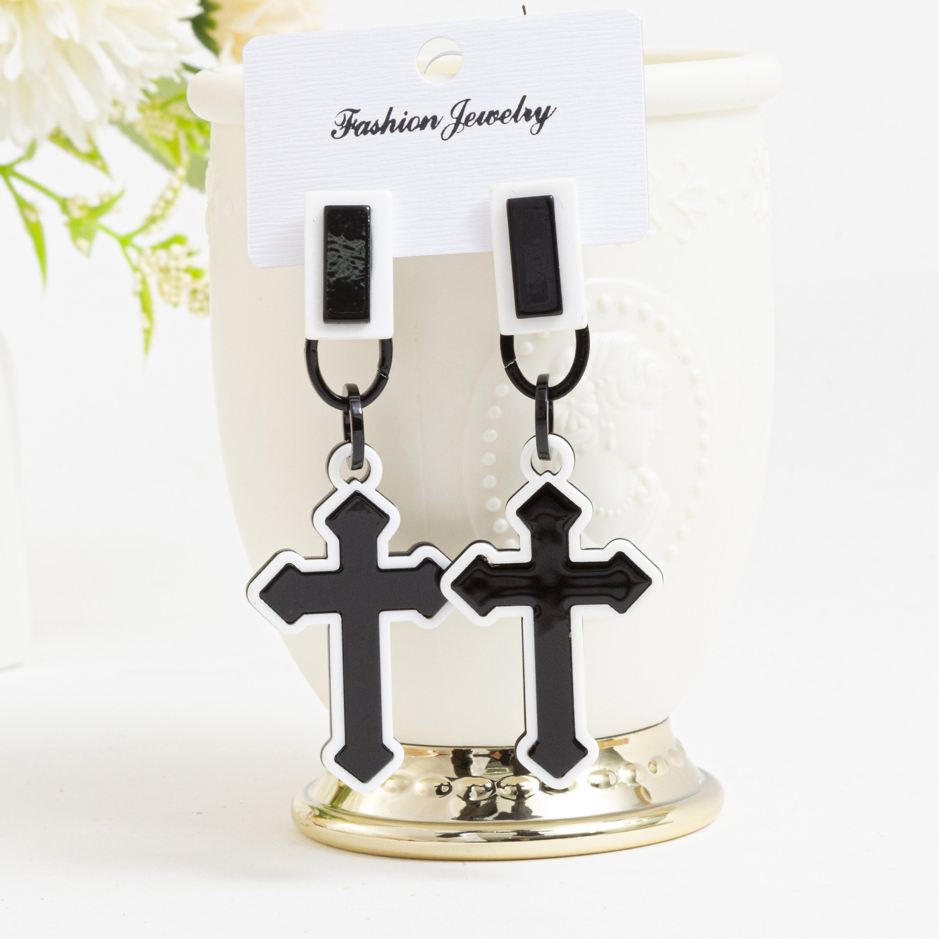 亚克力复古耳环板材夸张耳饰黑色几何型气质耳坠女式不对称耳钉