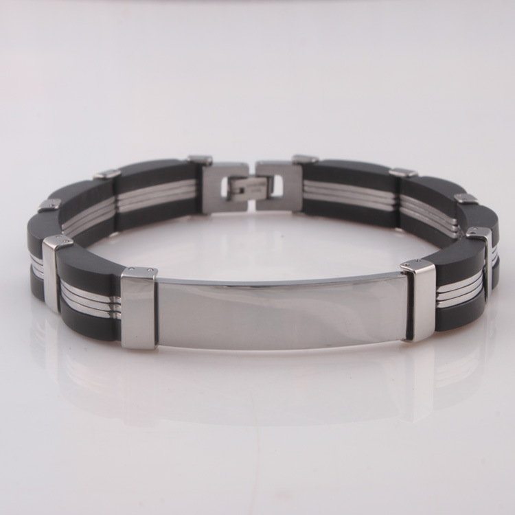 不锈钢弯片黑色硅胶手链 钛钢饰品  钛钢手链首饰 混批饰品批发92