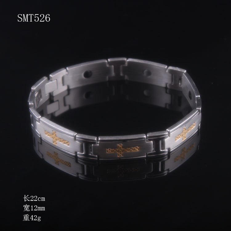 不锈钢手链 钛钢男士保健锗手镯 不锈钢金色十字架手链