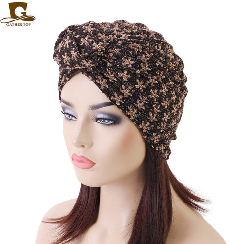 European and American Popular Retro Style Knotted Turban Hat Bright Silk Toe Cap Clothing Matching Hat TJM-474A