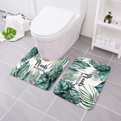 amazon new plant series carpet mat home bathroom toilet combination three-piece absorbent non-slip mat