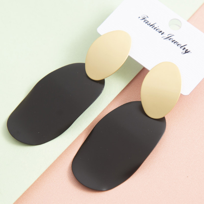 黑金长款欧美夸张耳环大号金属电镀耳饰复古不规则几何心耳坠跨境
