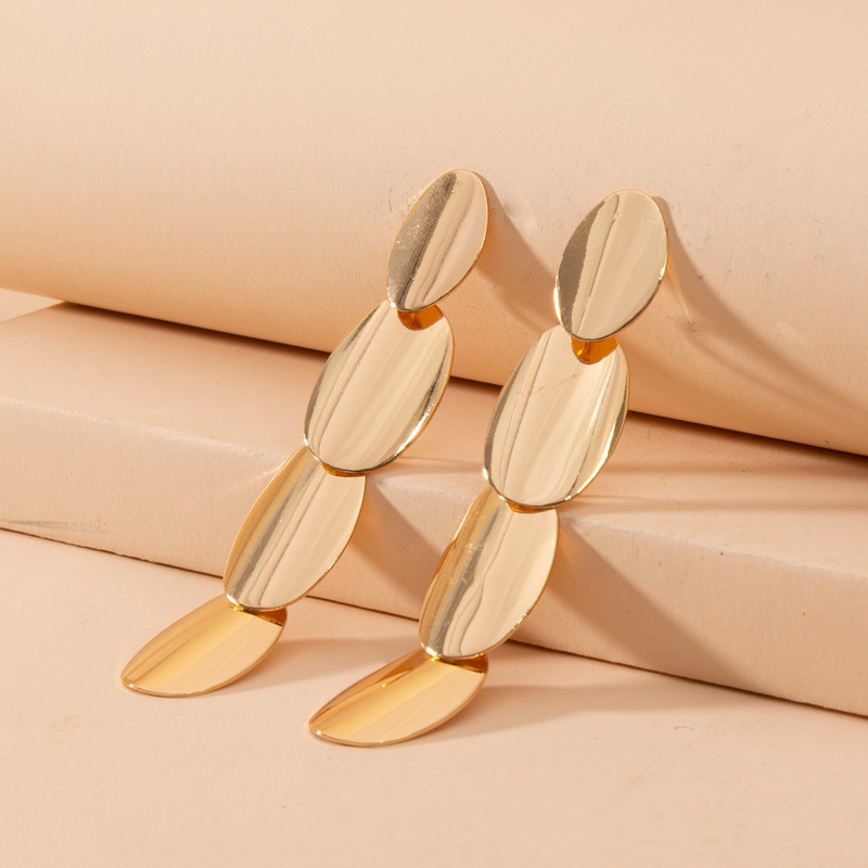 ins风长款几何金银色耳环欧美夸张冷淡风耳坠高级感耳饰跨境爆款