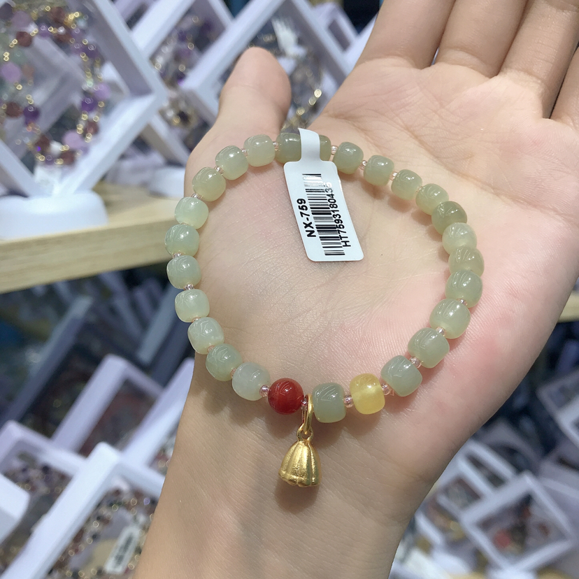 新款新疆和田玉手串蜜蜡手链 南红和田玉手串吊14K莲蓬首饰