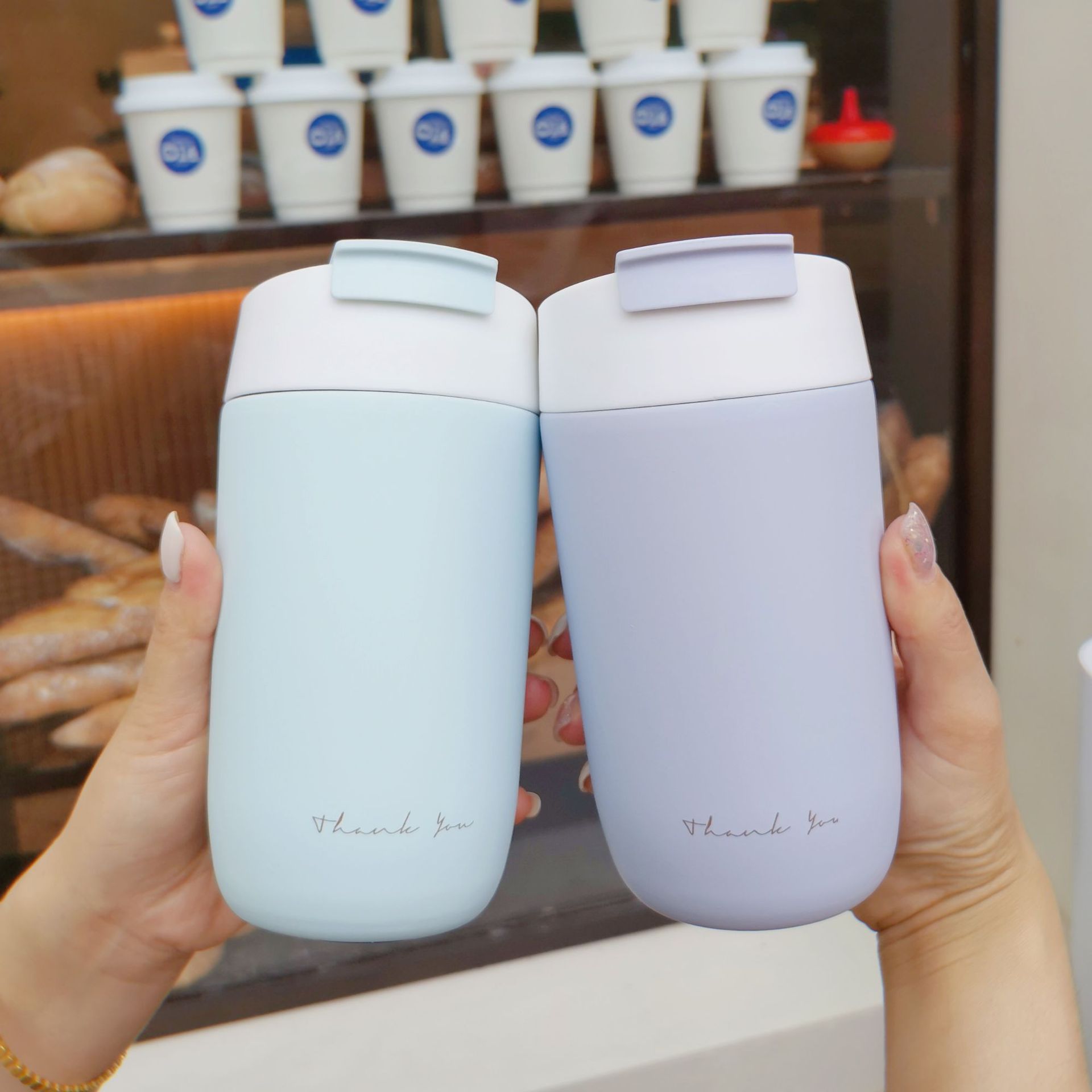 304不锈钢简约保温水杯便携带吸管奶茶杯网红可爱双饮盖咖啡杯子