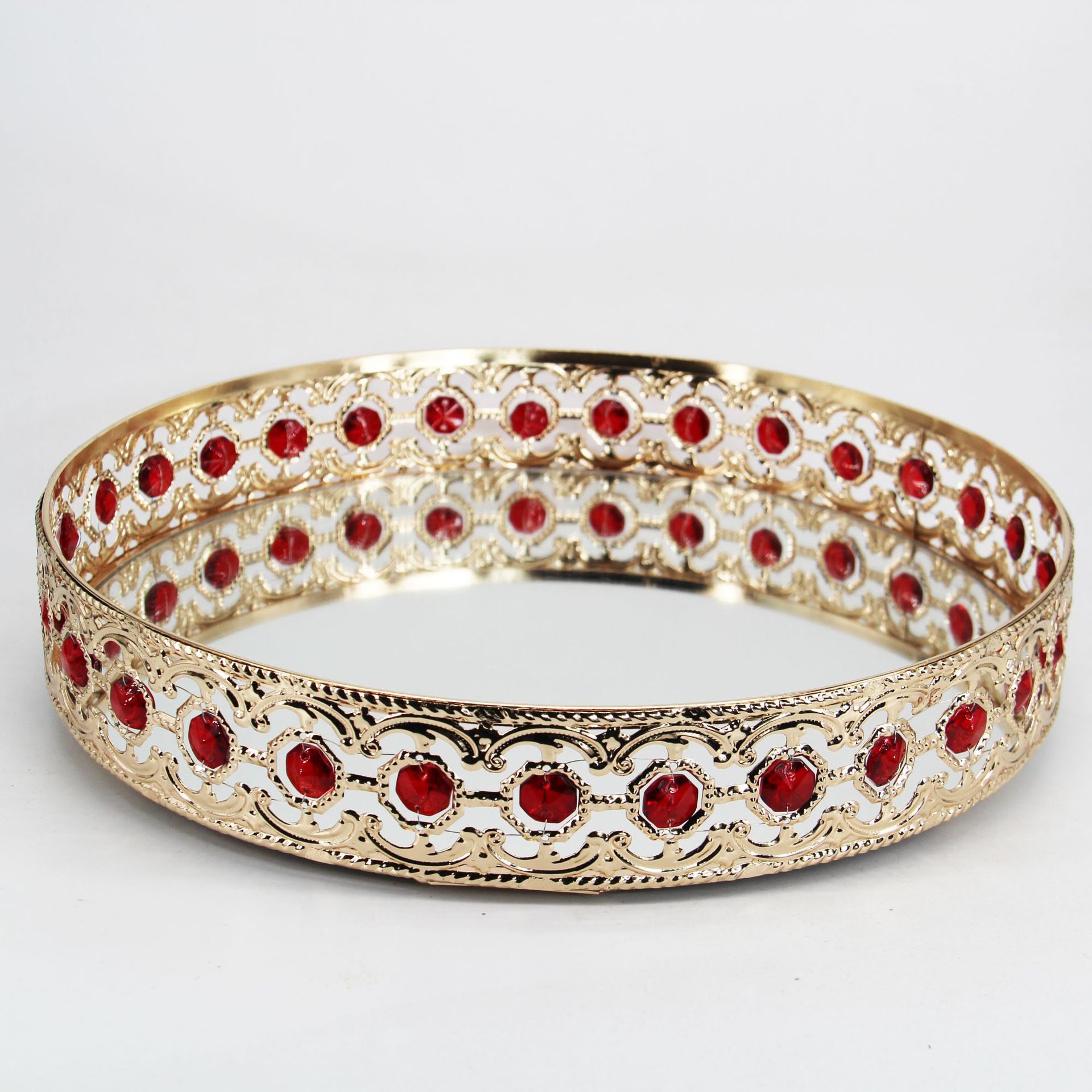 北欧金属镜面托盘轻奢客厅茶几装饰摆件家用化妆品收纳置物圆形