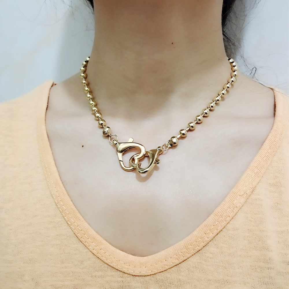 欧美跨境饰品 简约单层小众设计大号圆珠链爱心钥匙扣 百搭配饰