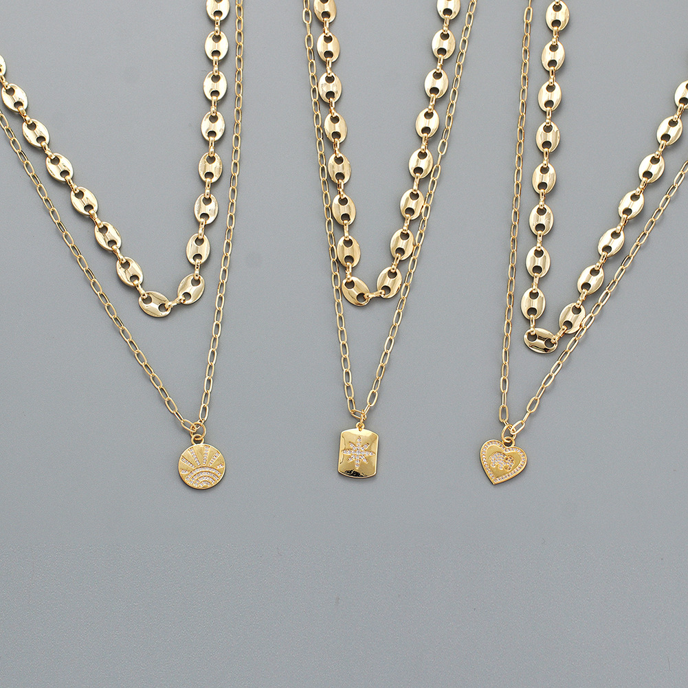 欧美跨境双层朋克粗链女项链 潮流新款金币锆石项链