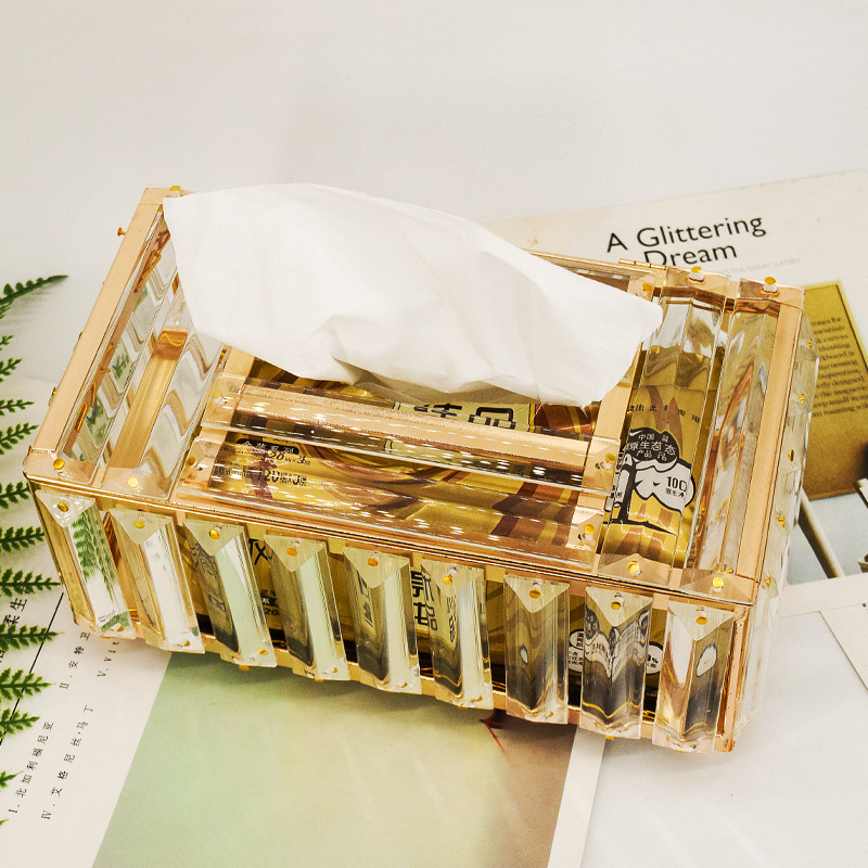 欧式水晶纸巾盒 抽纸盒创意客厅收纳盒餐巾纸抽盒样板间车用家用