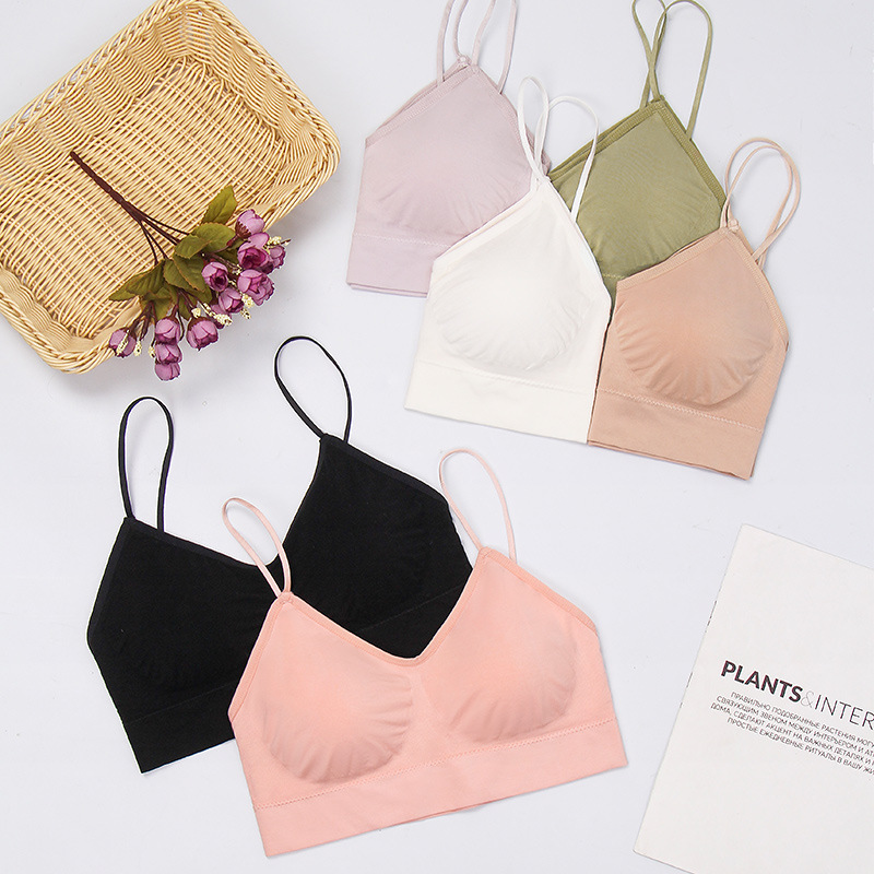 新款棉柔细带美背聚拢露背裹胸时尚性感v领细肩带镂空背心