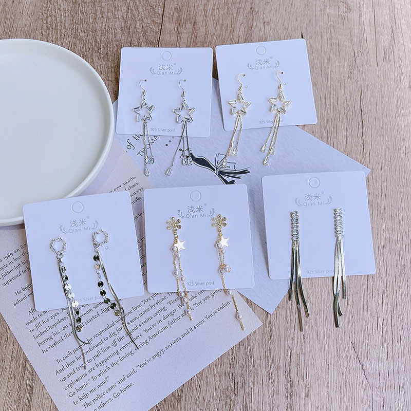 时尚锆石银针耳环长款耳钩小花气质设计流苏民族风淑女中国风星星