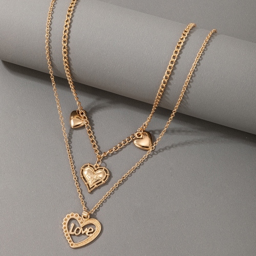 europe and america cross border creative fashion metal double layers loving heart peach heart necklace love letter necklace clavicle chain multi-layer 1