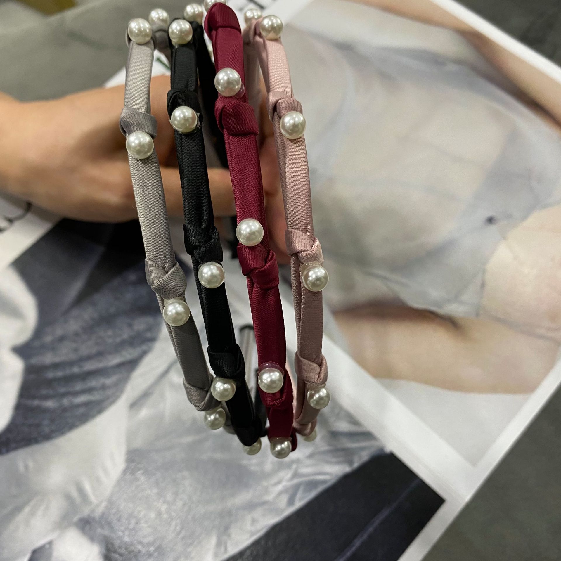 韩国东大门ins网红同款复古简约百搭甜美仿珍珠丝质发箍 细边精品