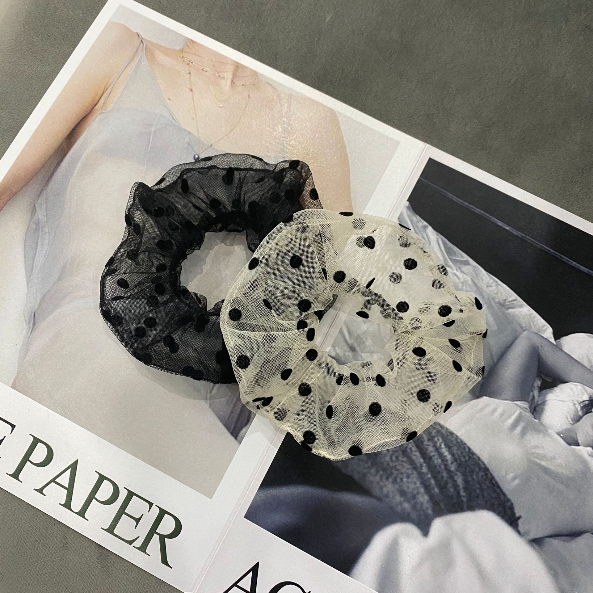 韩国东大门ins同款韩版森系复古蕾丝网纱波点大肠发圈发绳头绳女