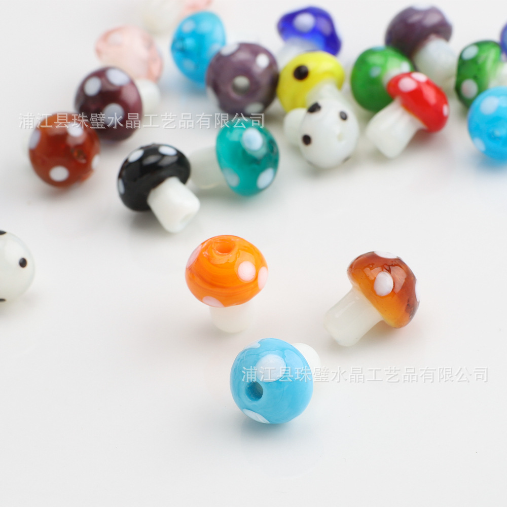 新款彩色玻璃蘑菇珠 DIY吊坠手链项链散珠串珠材料配件可爱耳环