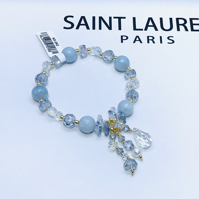 天然海蓝宝水晶手链 铜体镀14K真金 治愈系 舒缓情绪ins 小众设计