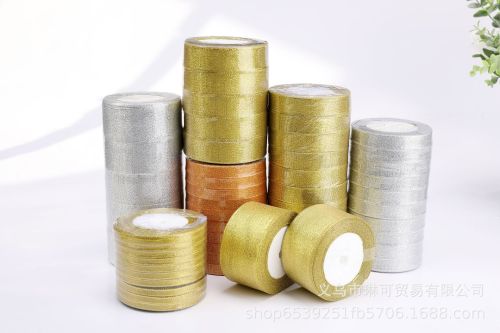 Gold and Silver Powder Glitter Tape Colored Bands Gift Box Packing Ribbon Festival Decorative Colored Ribbon Cake Box Satin Ribbon in Stock Wholesale