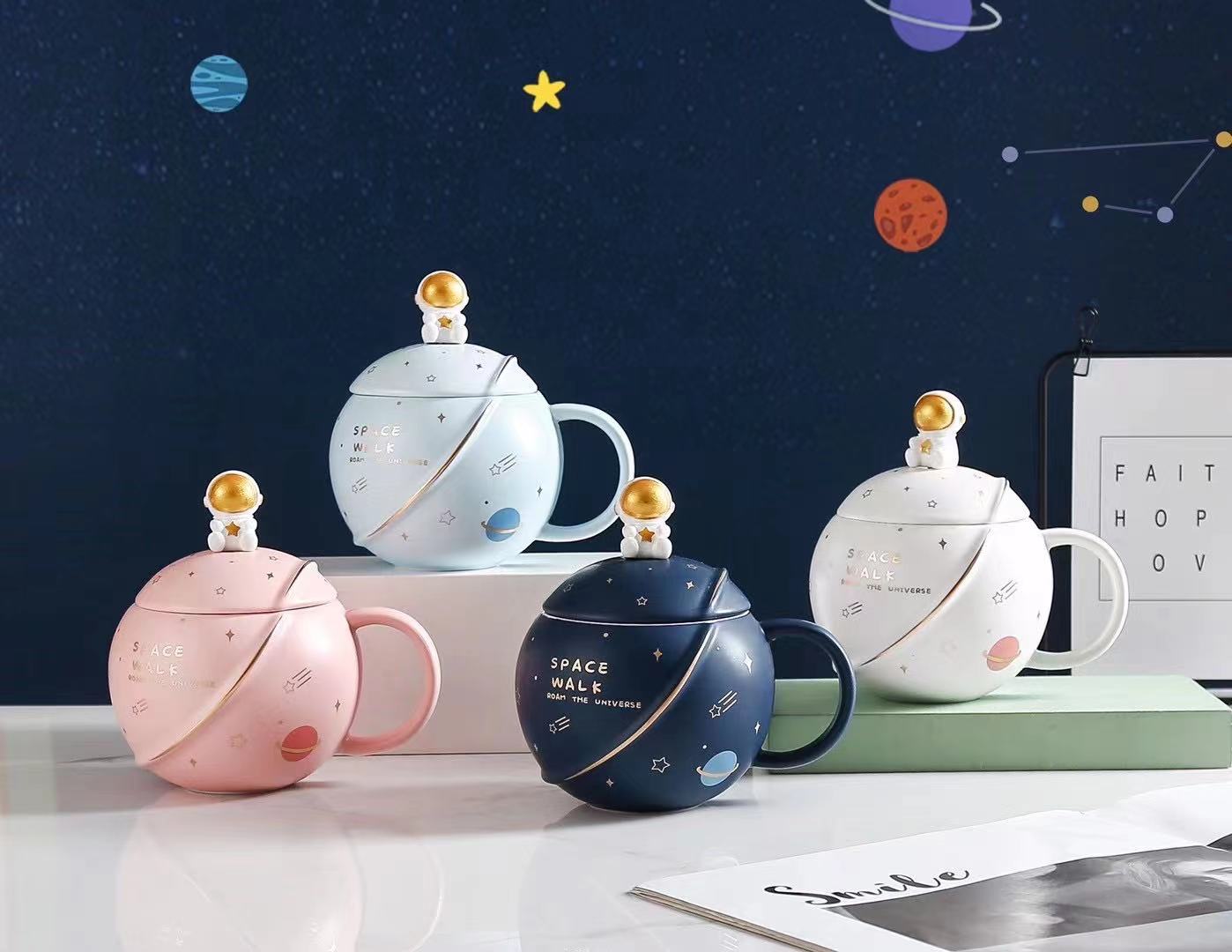 星球马克杯家用情侣陶瓷大容量水杯男女夏带盖办公室创意咖啡杯