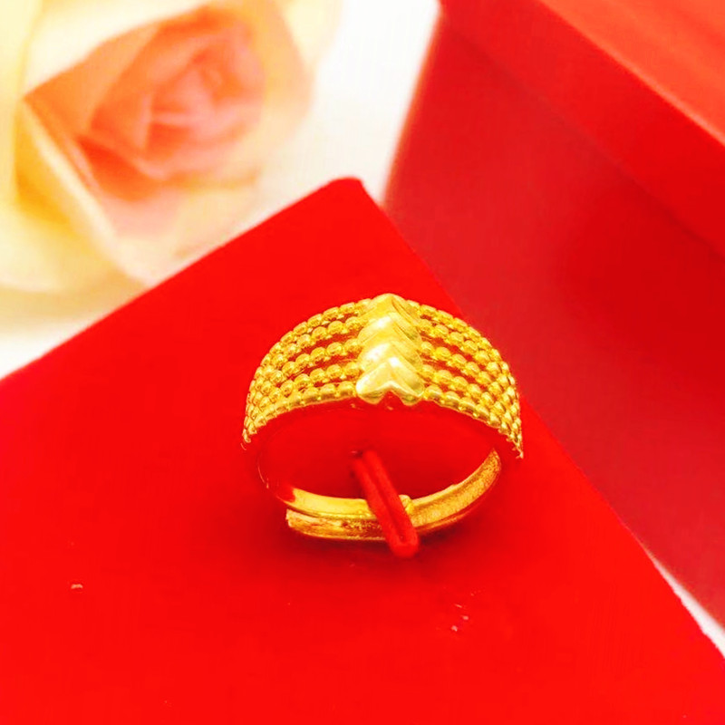 久不掉色越南沙金爱心五线开口女戒简约麻花铜镀真金心形戒指批发