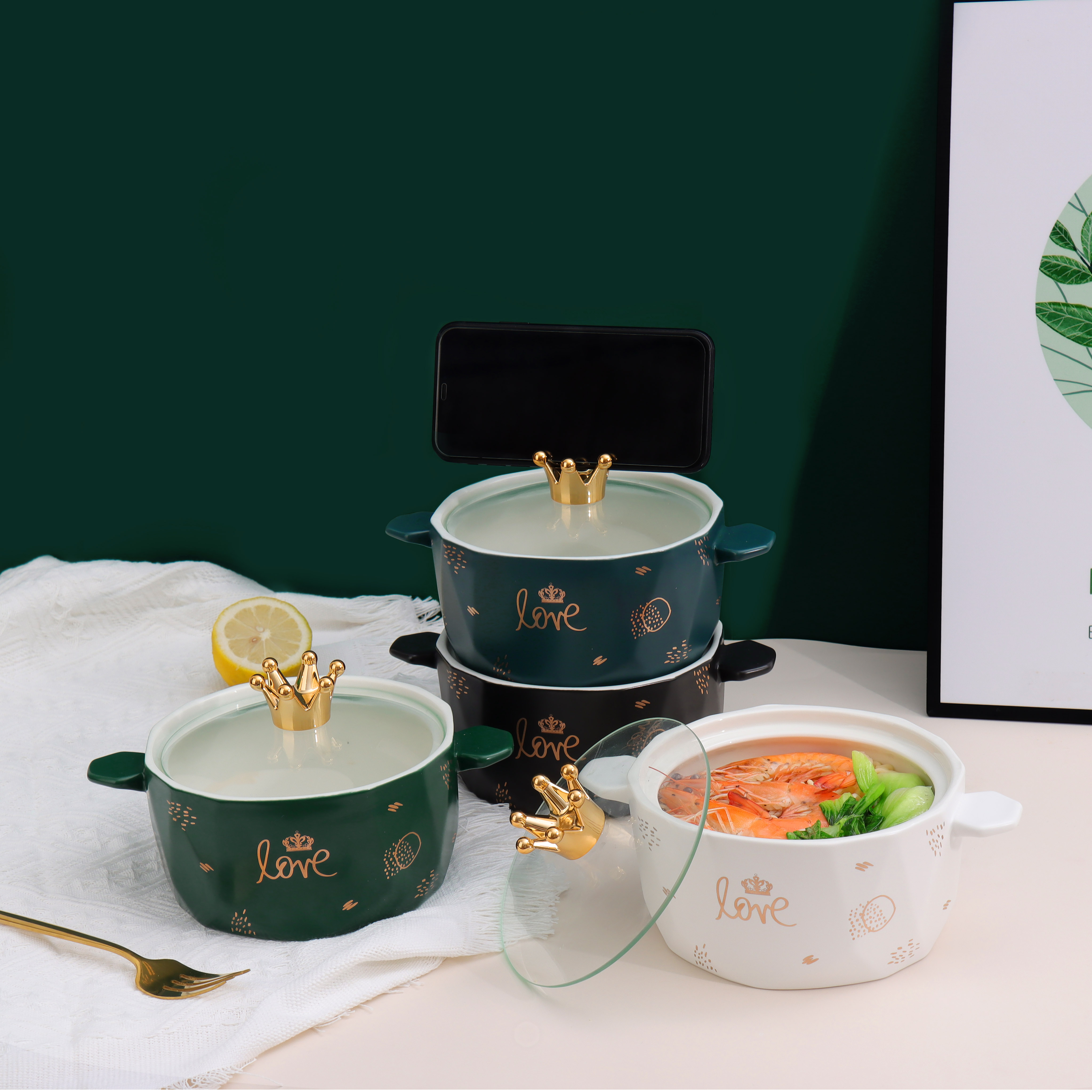 双耳泡面碗带盖陶瓷面碗家用碗单个创意汤碗大号个性碗宿舍用学生