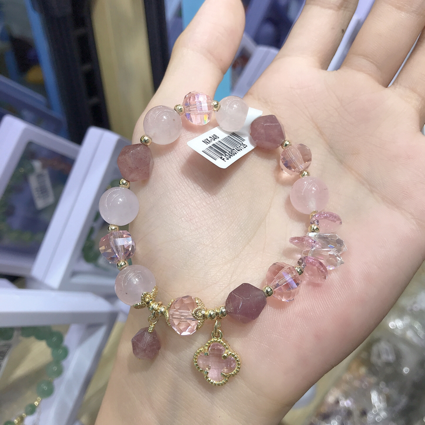 天然粉水晶粉东陵水晶手链 招桃花旺姻缘财运手链女 小众设计
