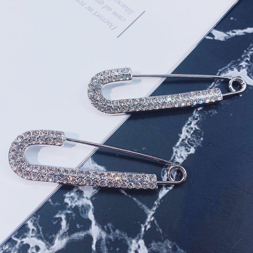 新款韩版合金水钻u形双排别针厂家现货服装配饰跨境饰品大号别针
