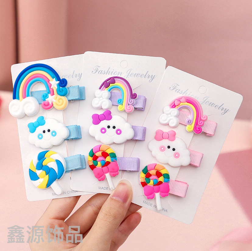 新款儿童发夹套装可爱卡通糖果鸭嘴夹全包布不伤发宝宝发饰发卡子