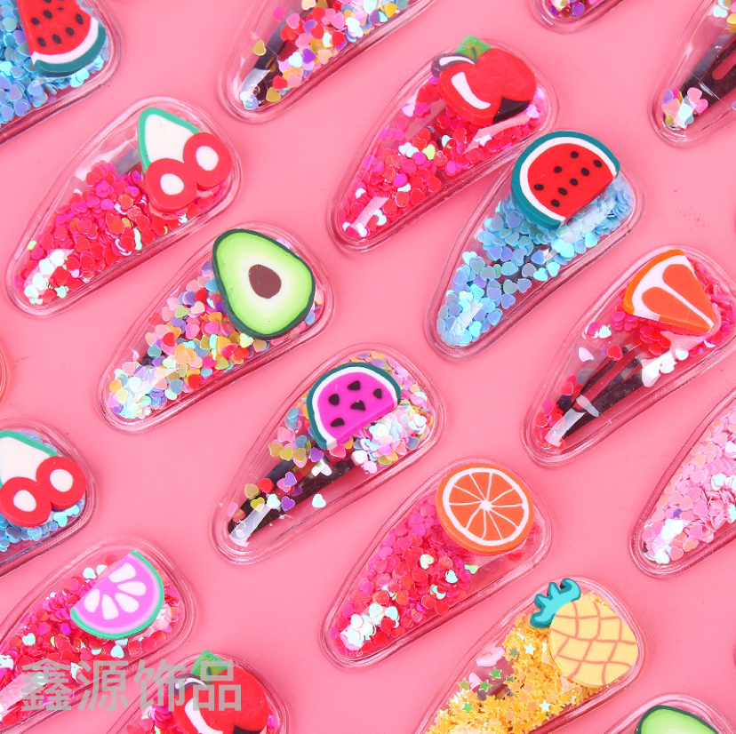 韩国彩色流沙透明水果PVC儿童宝宝发夹发饰 BB夹厂家批发地摊热卖