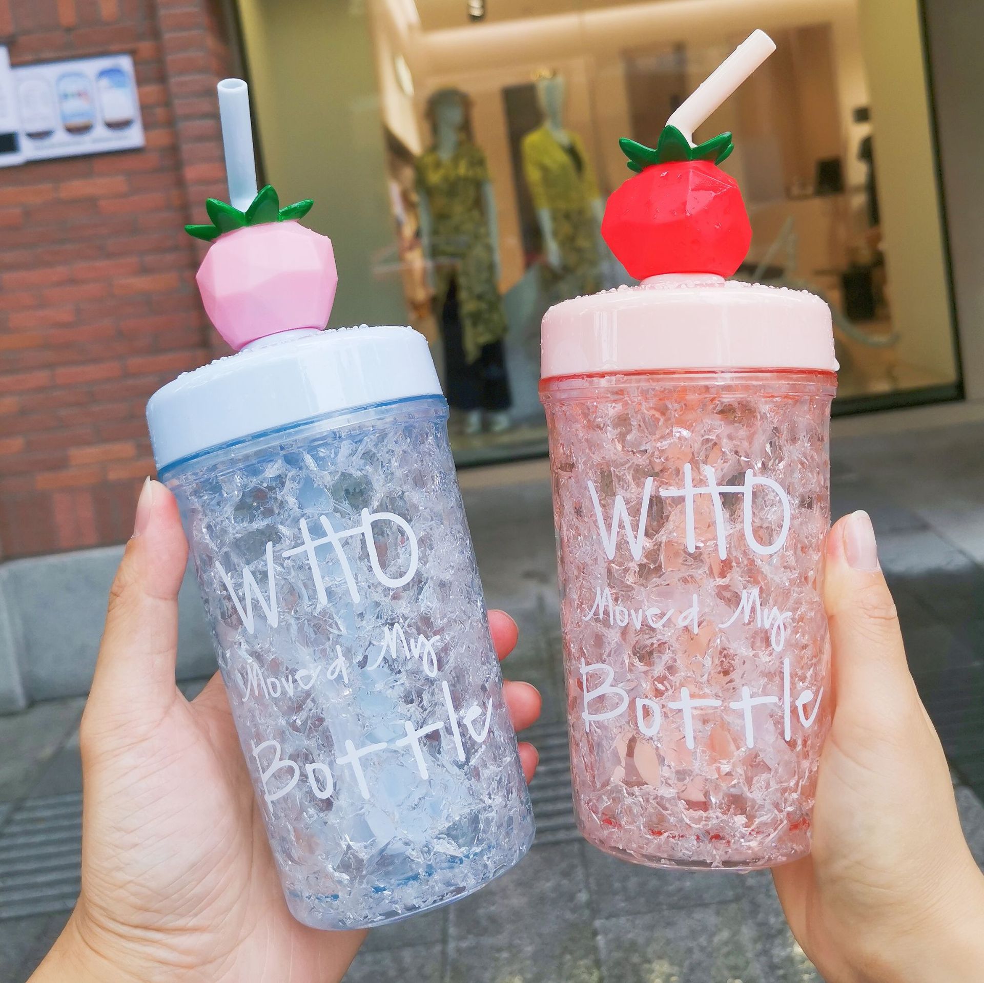 厂家直销缤纷水果搅拌杯时尚冰镇吸管水杯夏季冰酷杯子学生礼品杯