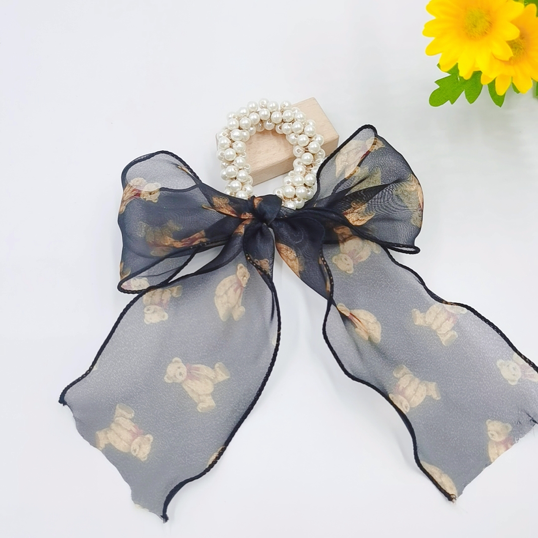 网红珍珠蝴蝶结发圈发带头绳飘带